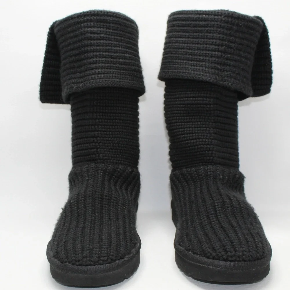 UGG Lattice Cardy Knit‎ Boots Black 3-Button Tall Discontinued Style Size 9